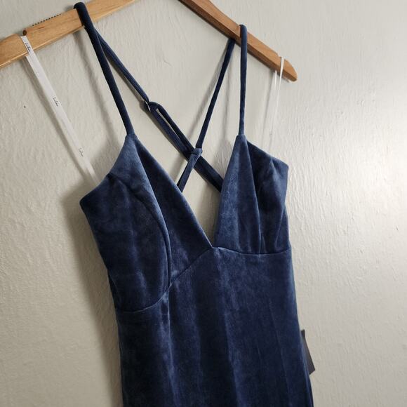 NEW Lulus Immensely Luxe Navy Blue Velour Backless Mermaid Dress - Picture 8 of 12